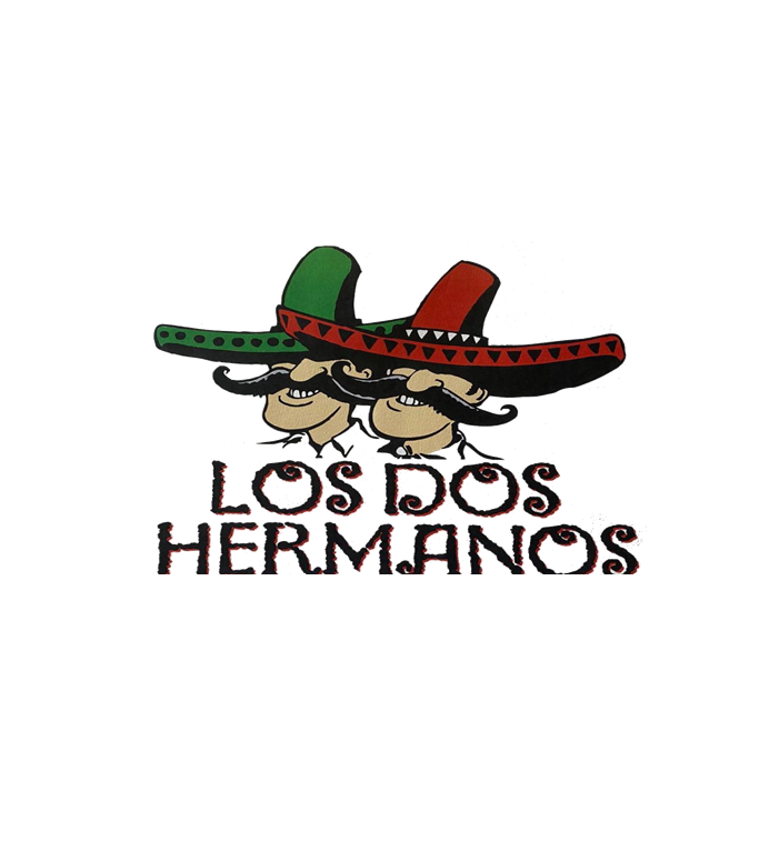 A logo for los dos hermanos with two men wearing sombrero hats