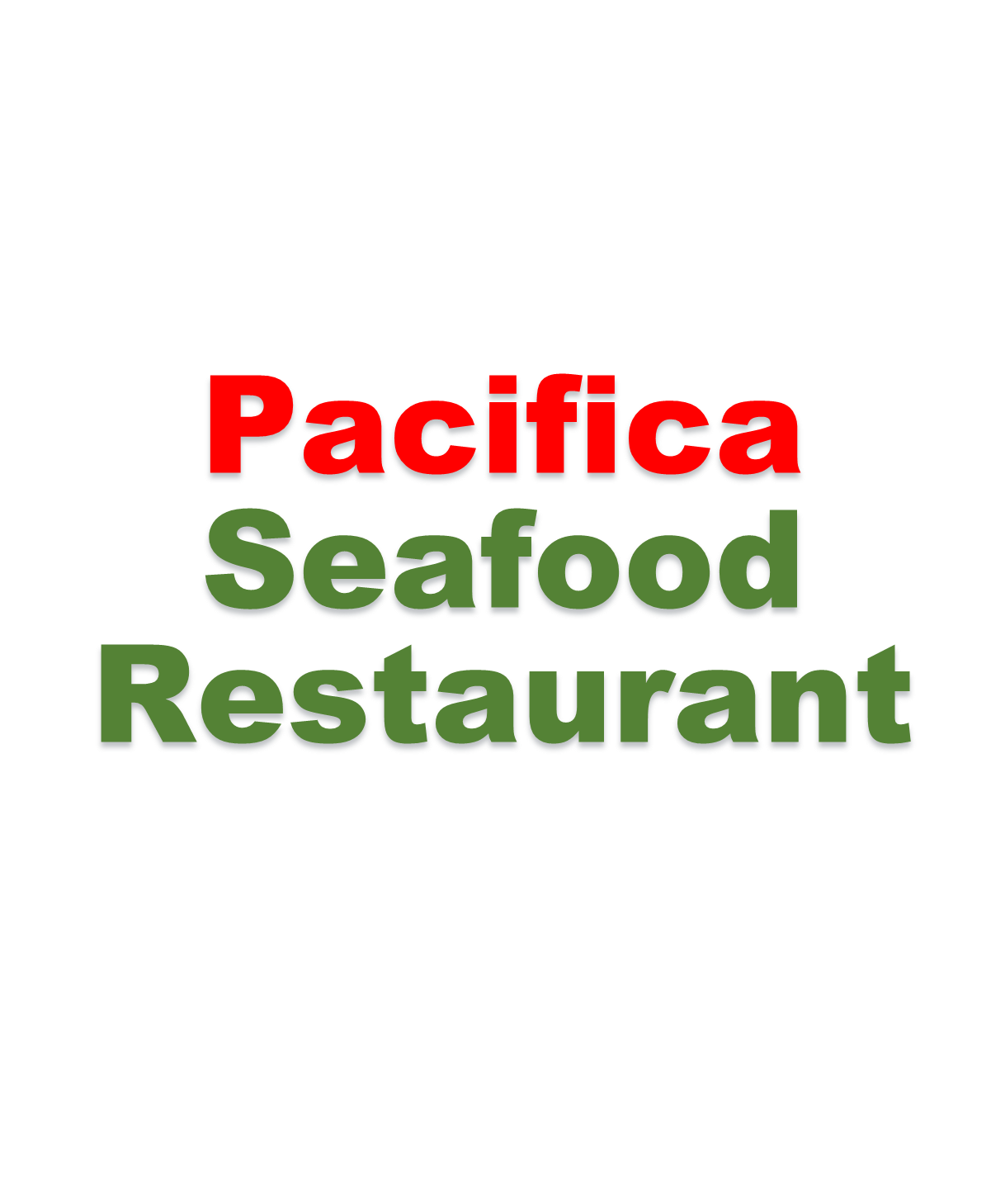 The logo for pacifica seafood restaurant is green and red.