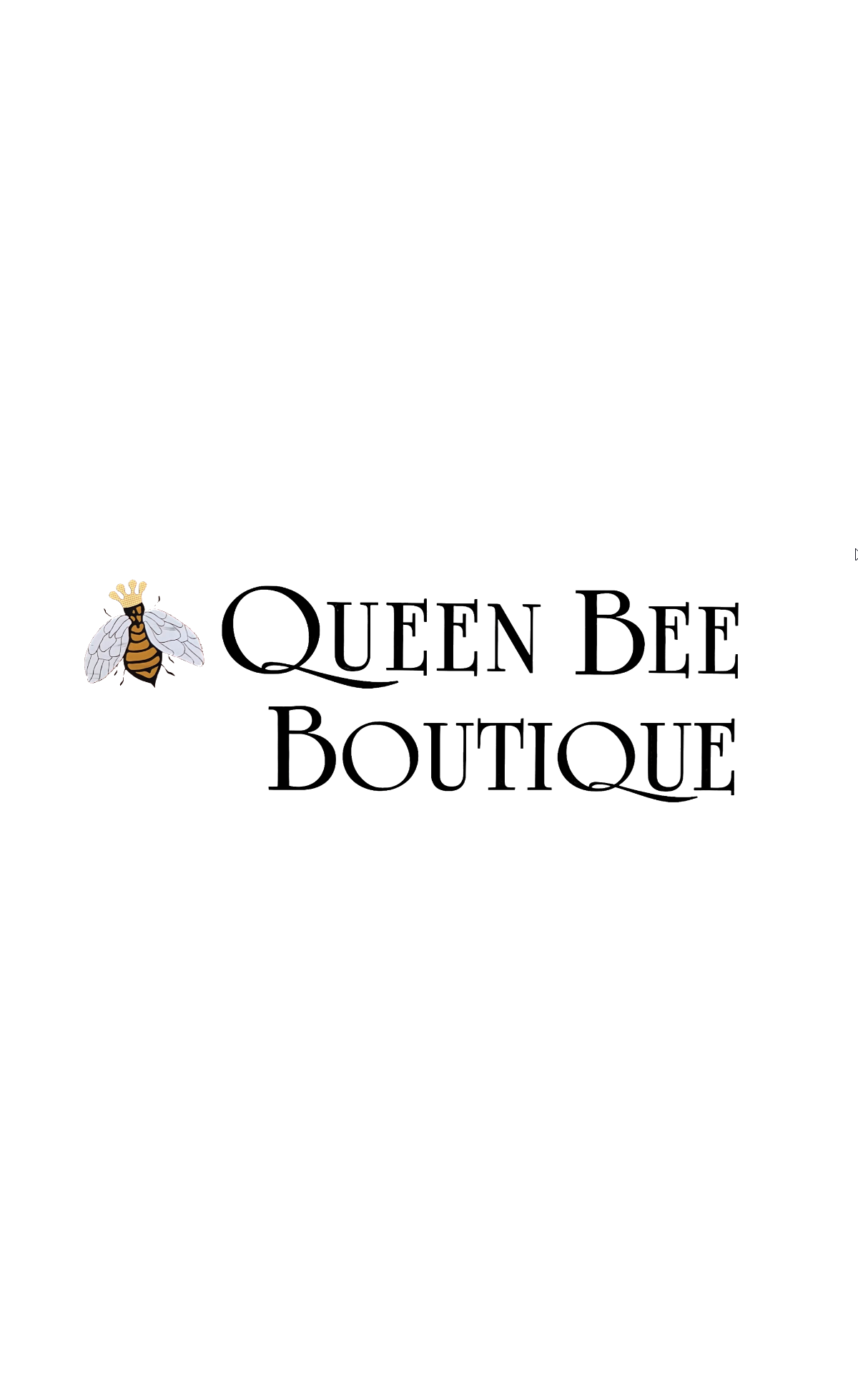 The logo for queen bee boutique has a bee on it.