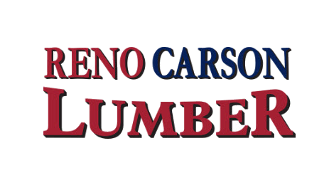 The reno carson lumber logo is red and blue on a white background.