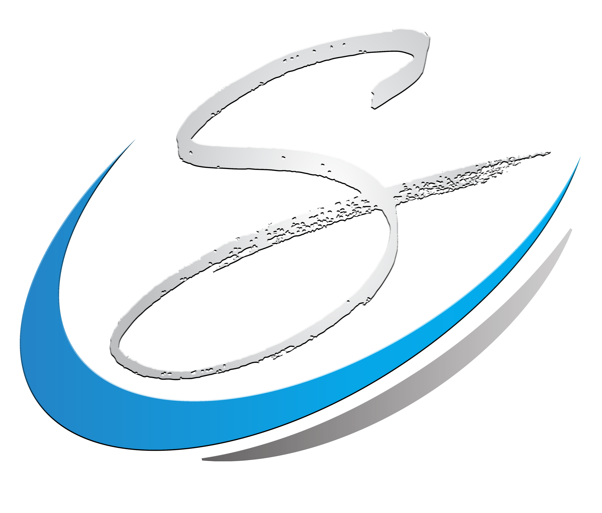 A blue and white logo with the letter s on it