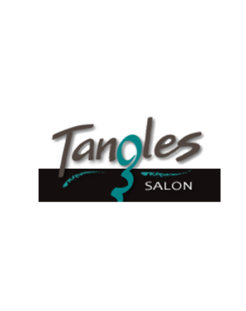 A tangles salon logo on a white background