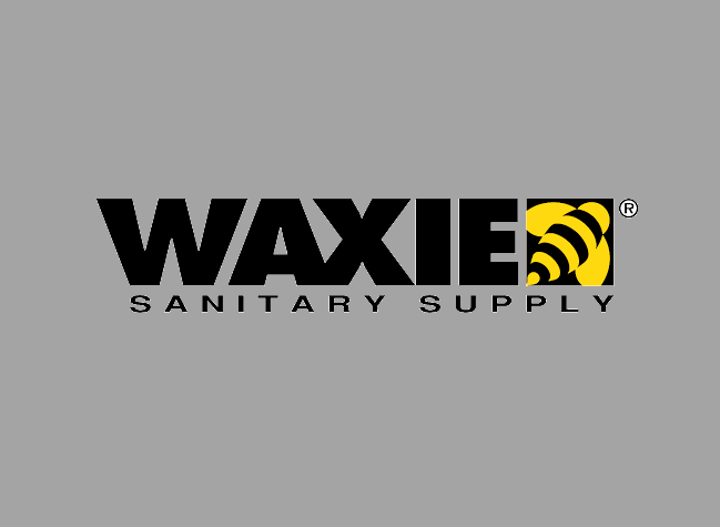 A black and yellow logo for waxies sanitary supply