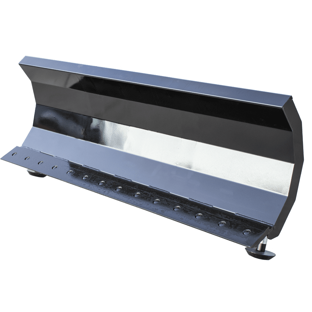 Black metal forklift attachment with adjustable frame and tines on a white background