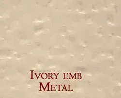 a close up of a piece of paper with the words `` ivory emb metal '' written on it .
