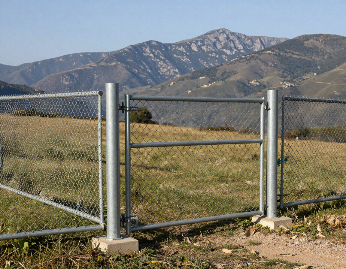 Cerramiento para finca con malla galvanizada y portón metálico.