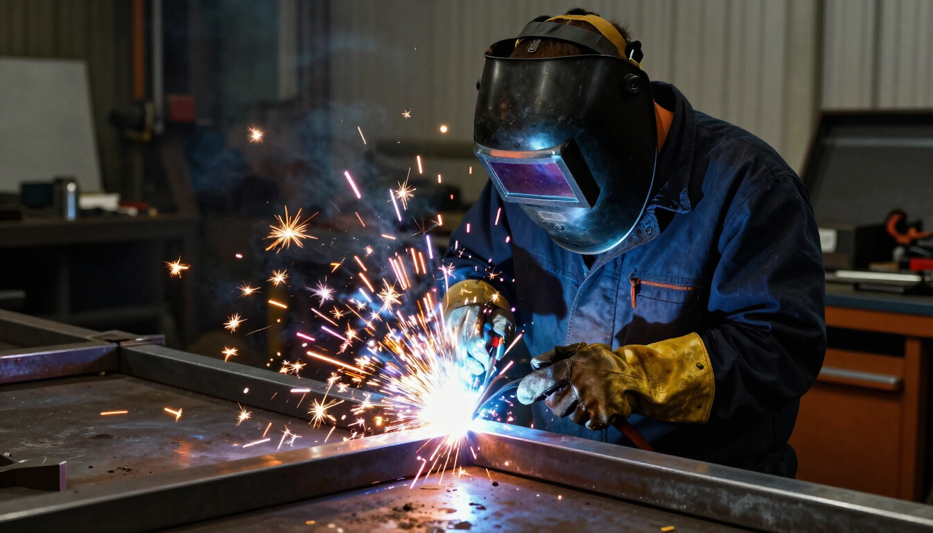 Proceso de soldadura de arco y punto en taller metálico para fabricación y reparación en Caldas.