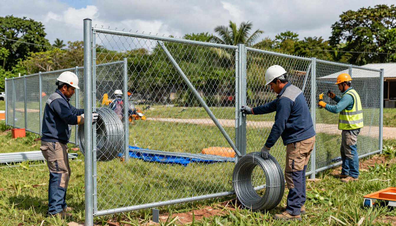 Instalación profesional de malla eslabonada en Villamaría, Caldas, para cerramiento perimetral.