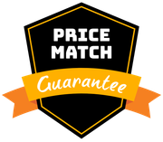 Price Match Guarantee badge: black hexagonal shape, yellow banner, white text.