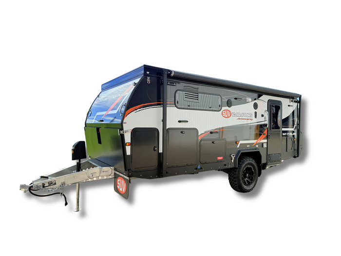 A small camper trailer on a white background.
