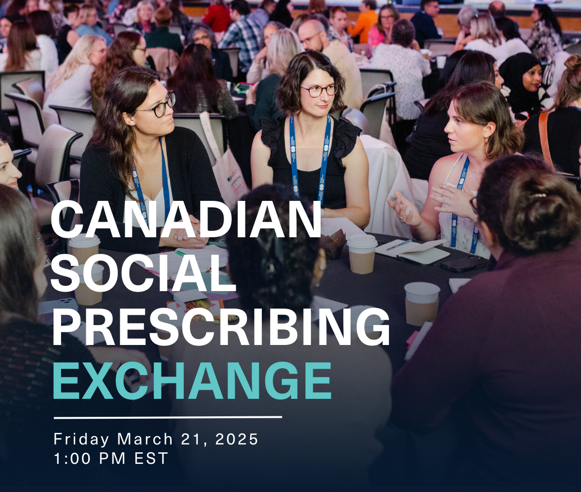 A group of people are sitting around a table at a canadian social prescribing exchange