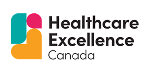 Un logo pour l'excellence des soins de santé au Canada avec deux cœurs