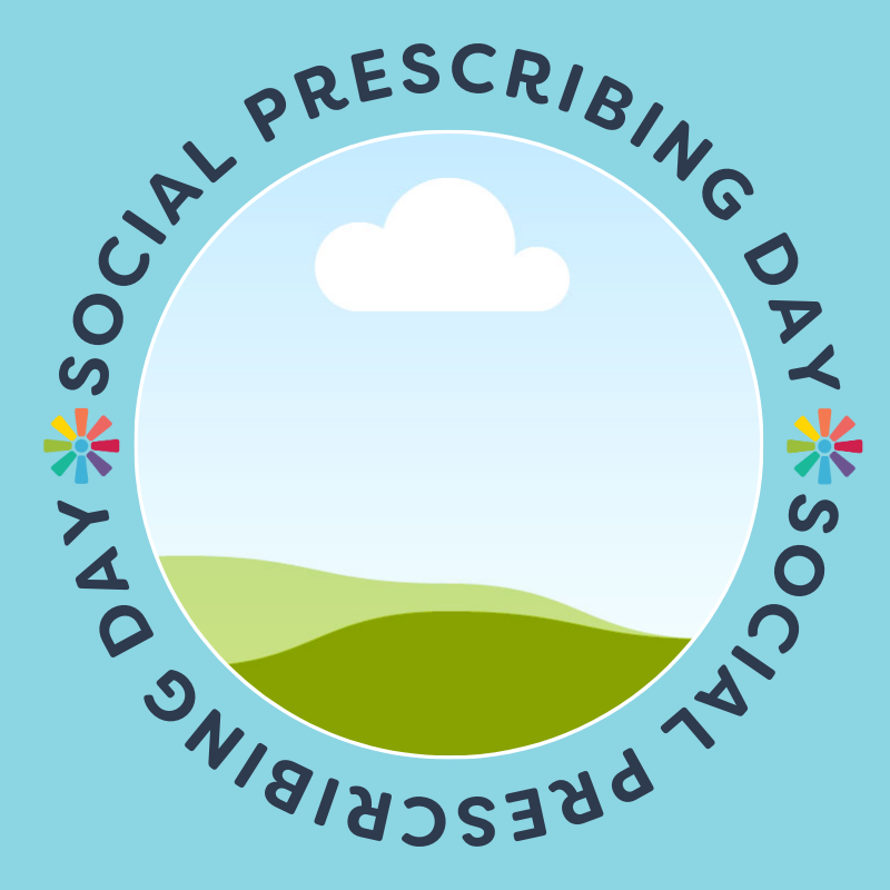 A logo for social prescribing day on a blue background