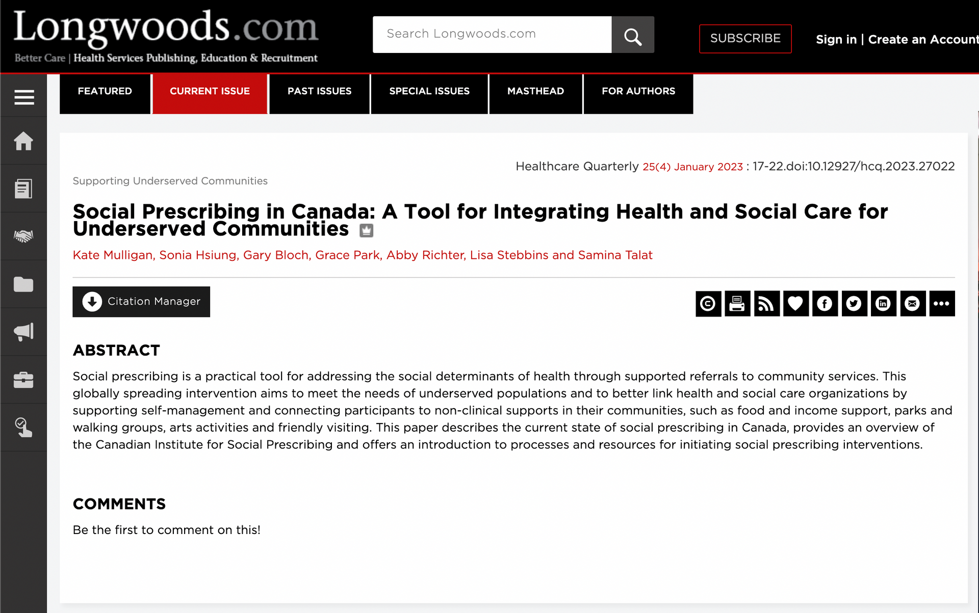A screenshot of a website called longwoods.com.