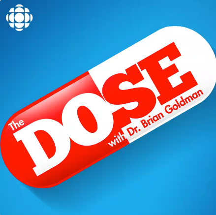 The logo for the dose with dr. brian goldman