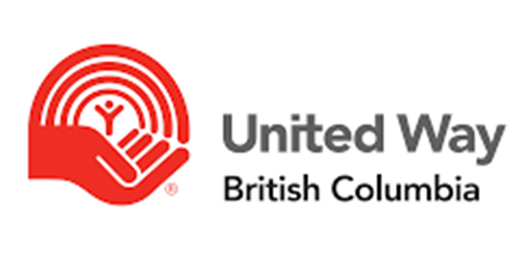 Le logo de United Way Colombie-Britannique est une main rouge entourée d'un arc-en-ciel.