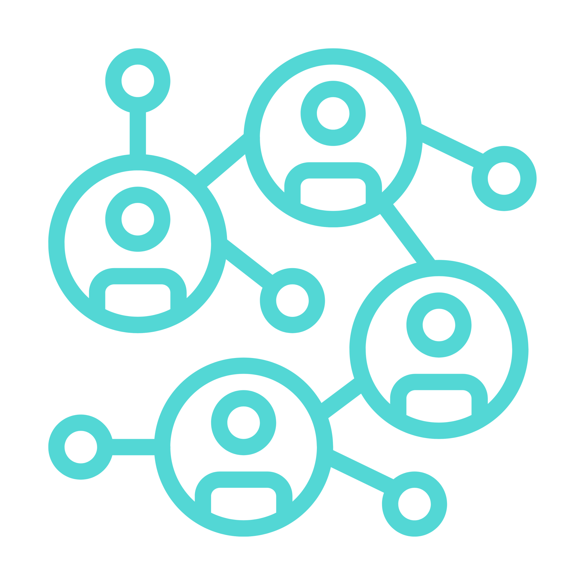 A line drawing of a group of people connected to each other.