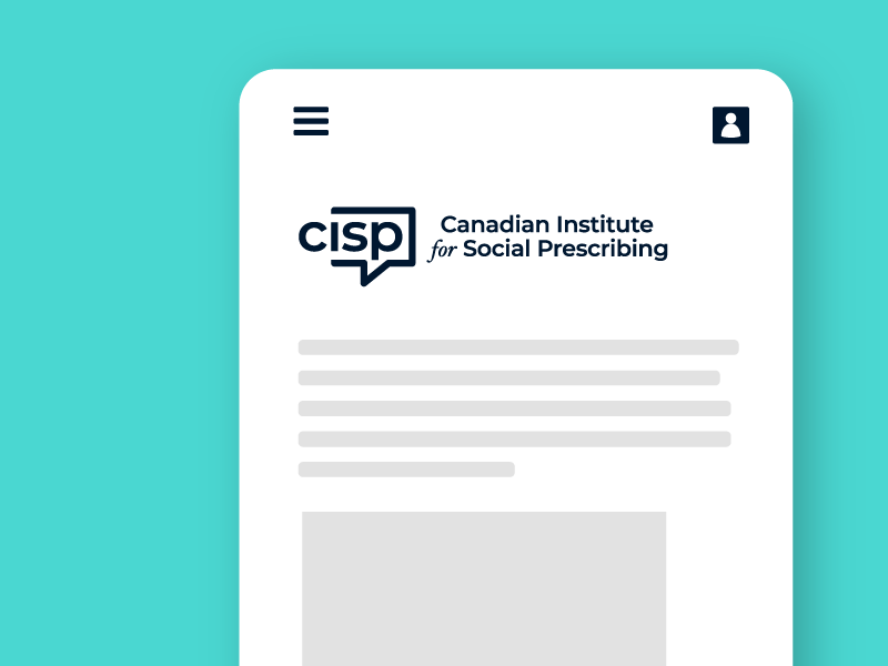 A canadian institute for social prescribing website is displayed on a cell phone.