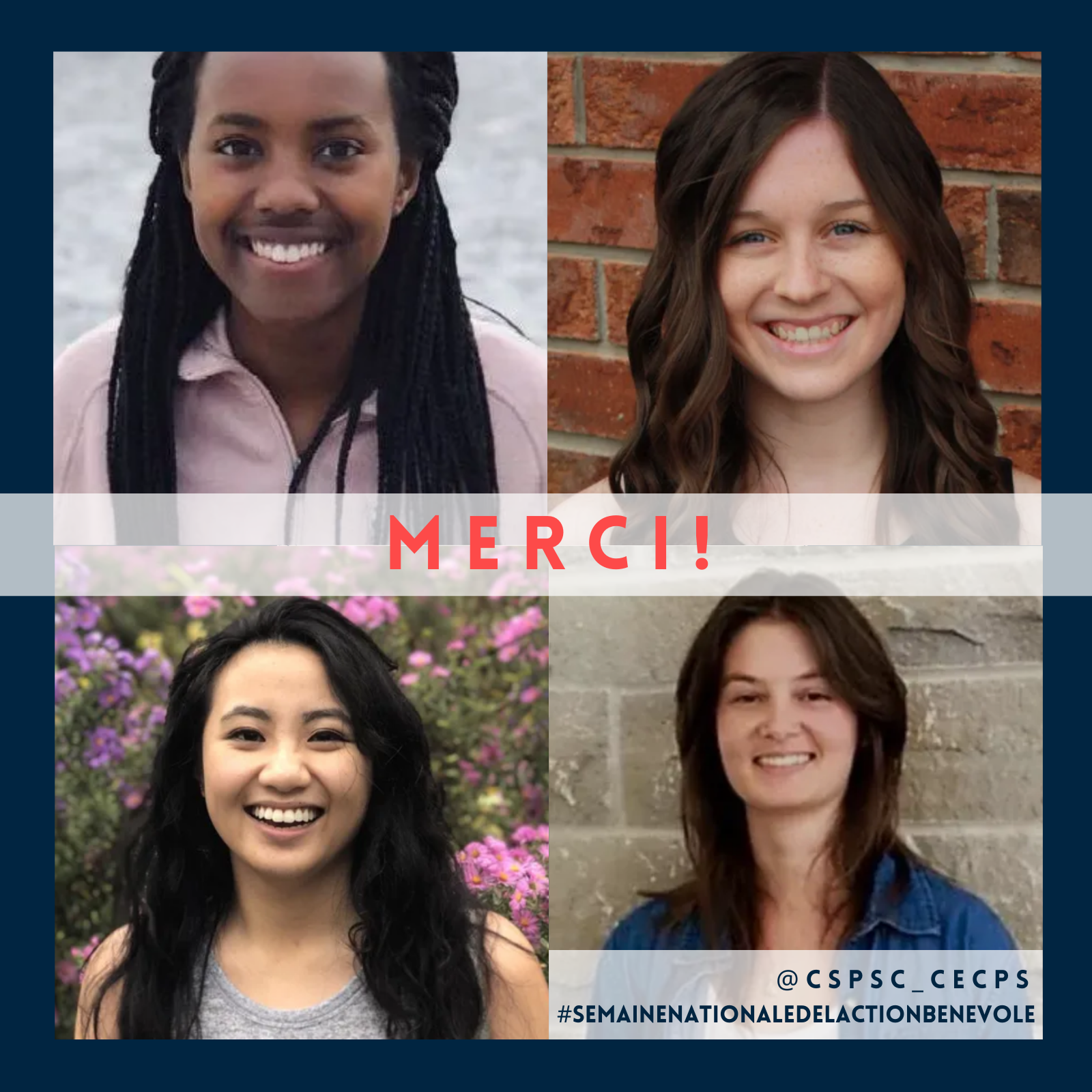 A collage of four women with the words merci on the bottom