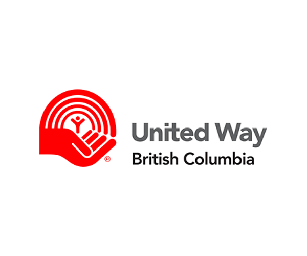 The logo for united way british columbia is a red hand holding a rainbow.
