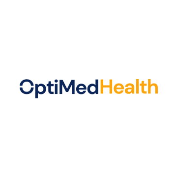 The optimed health logo is blue and yellow on a white background.