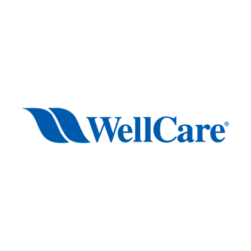 A blue wellcare logo on a white background