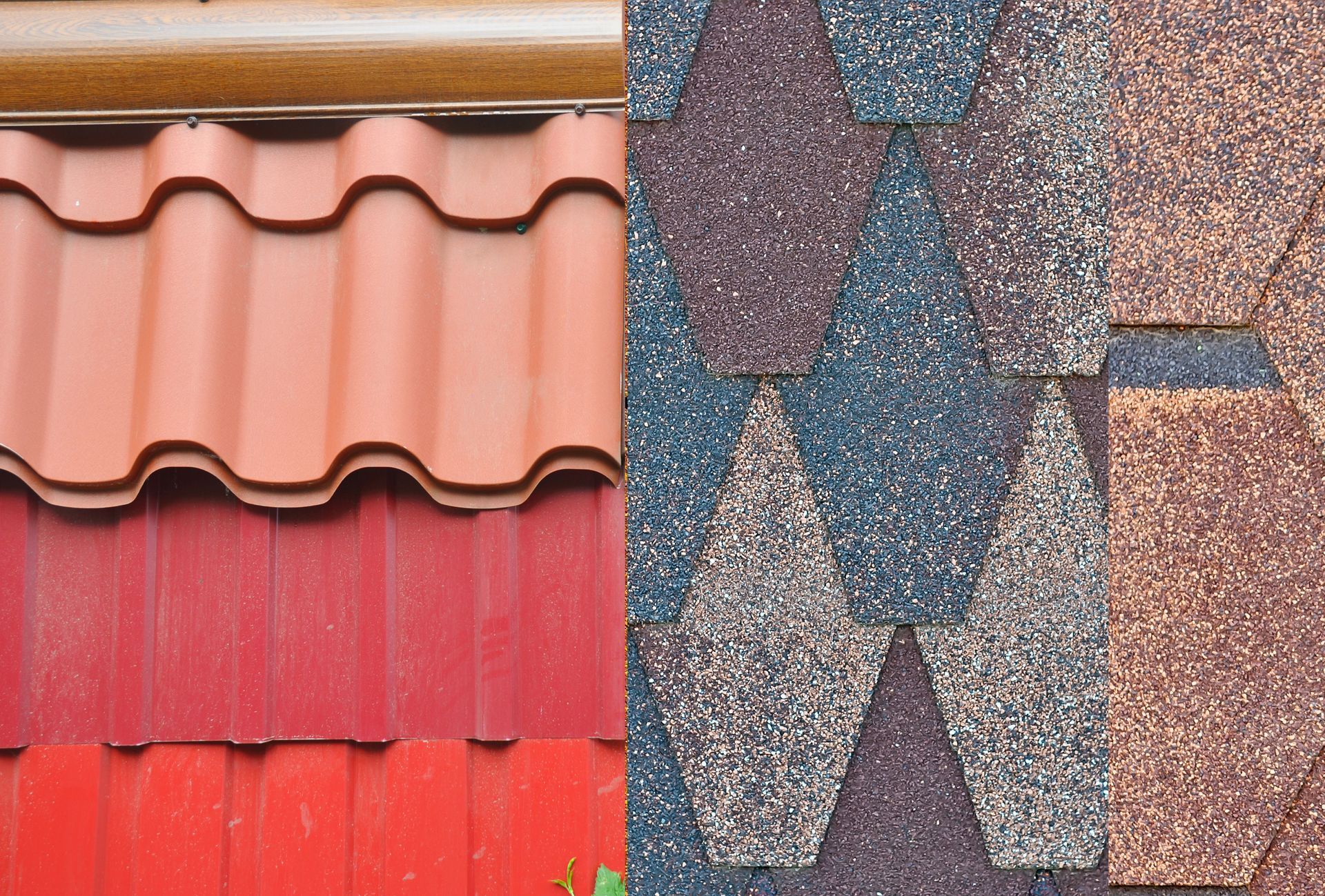 Collage of different asphalt an metal roofing materials