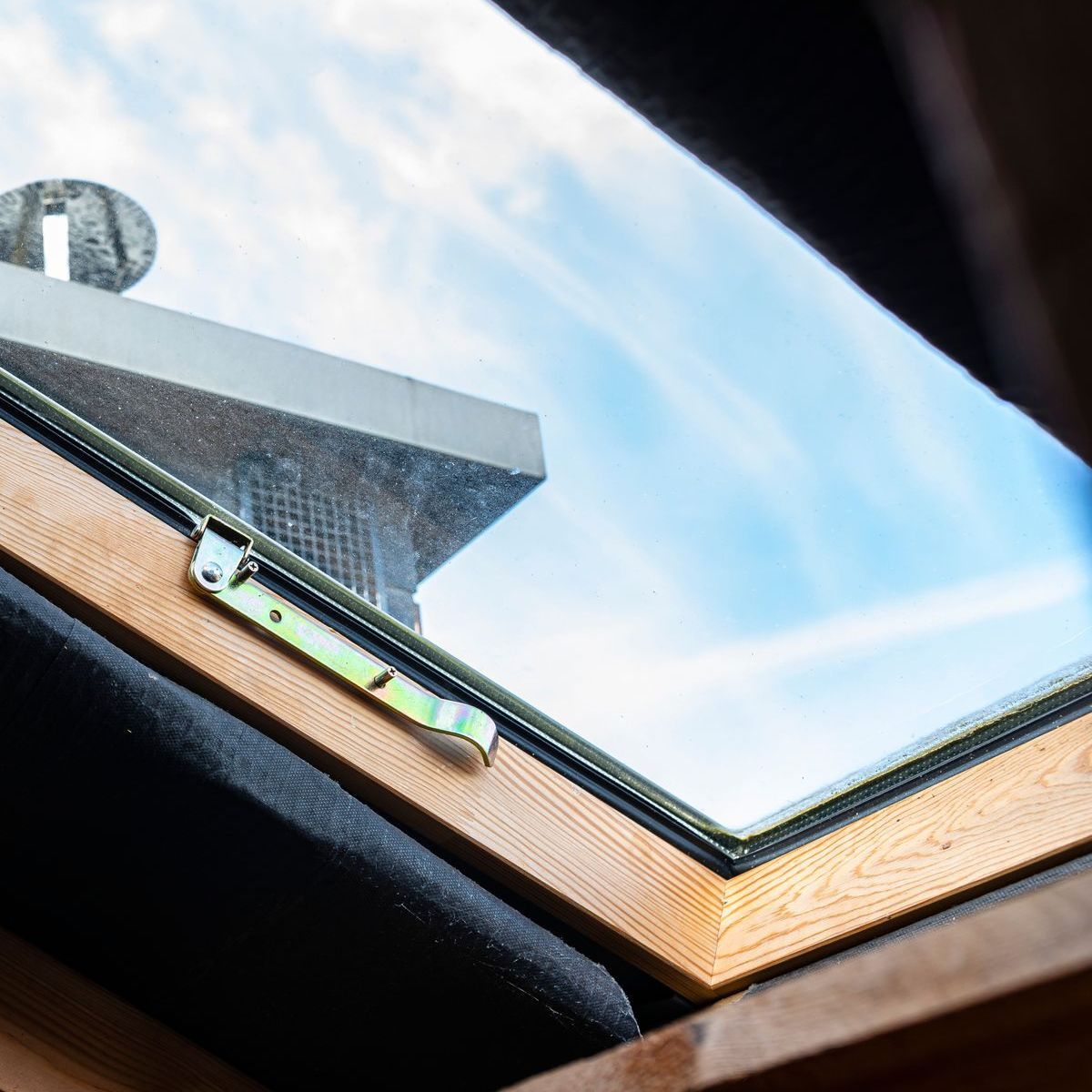 A close up of a vented skylight.