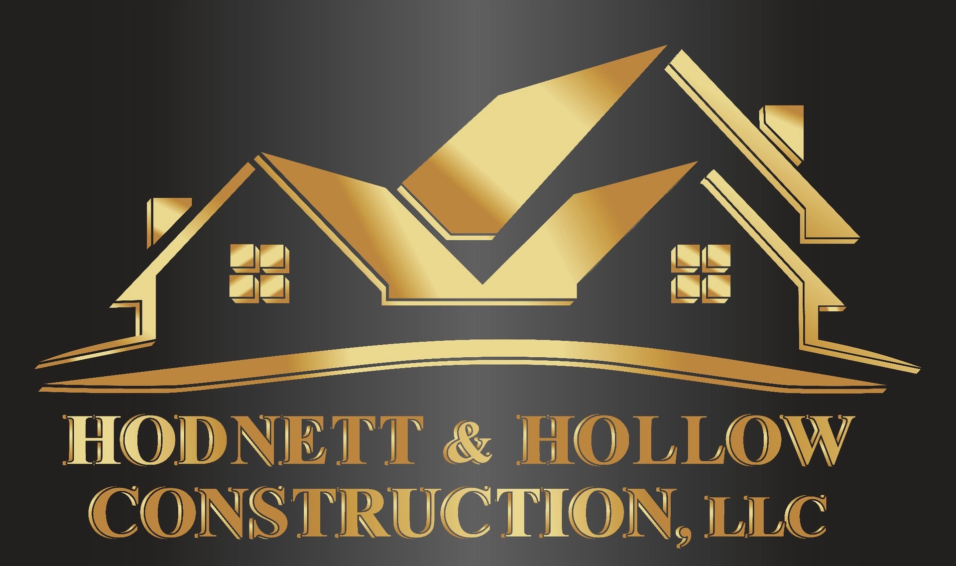 Golden outline of a house over text