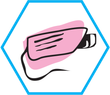 Un disegno stilizzato di una telecamera di sicurezza, di colore rosa, all'interno di un esagono azzurro.