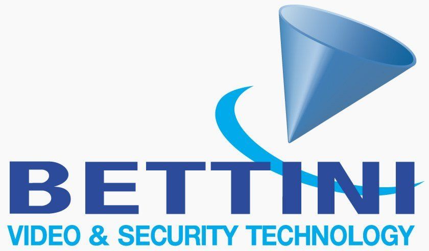Logo per Bettini Video & Security Technology con un'icona a forma di cono blu e testo in blu e azzurro.