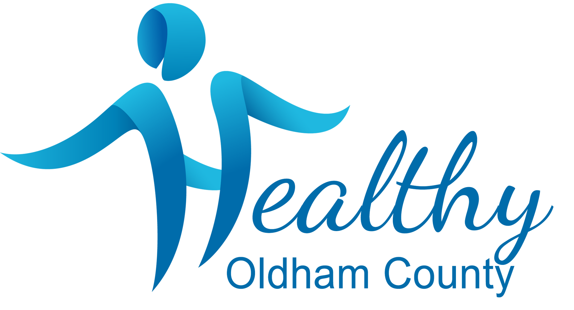 Healthy Oldham County logo with a blue abstract person and teal script text