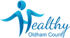 Healthy Oldham County logo with blue figure and text “Brought to you by:”