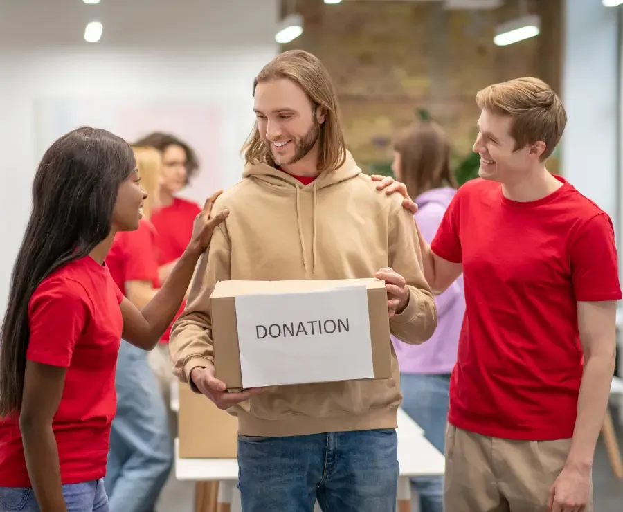 Workers of the non profit organization distributing donations