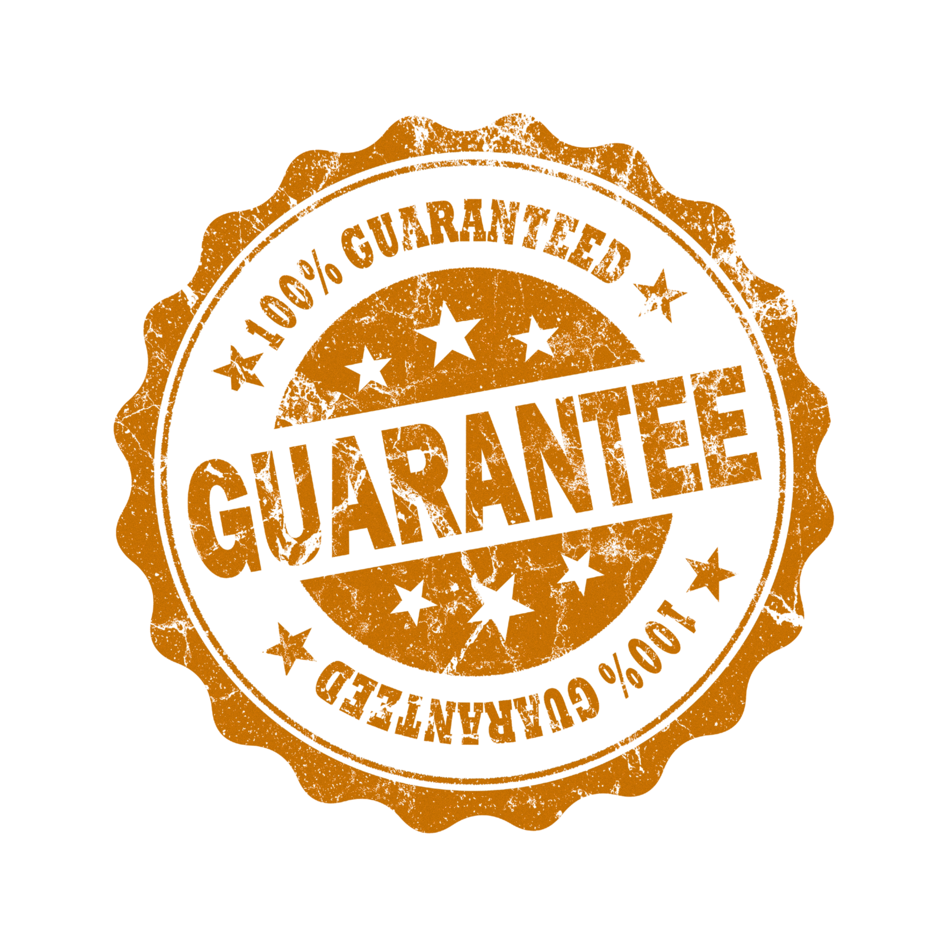 A stamp that says 100 % guaranteed on it