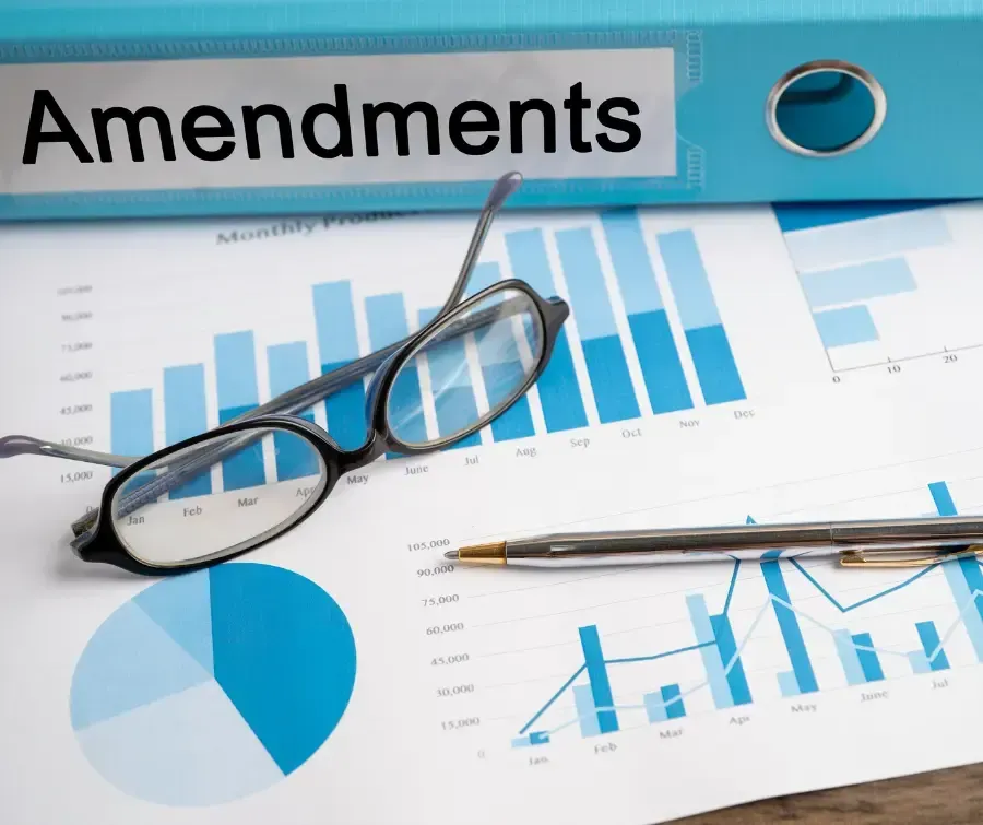 Amendments binder data finance report business with graph analysis.