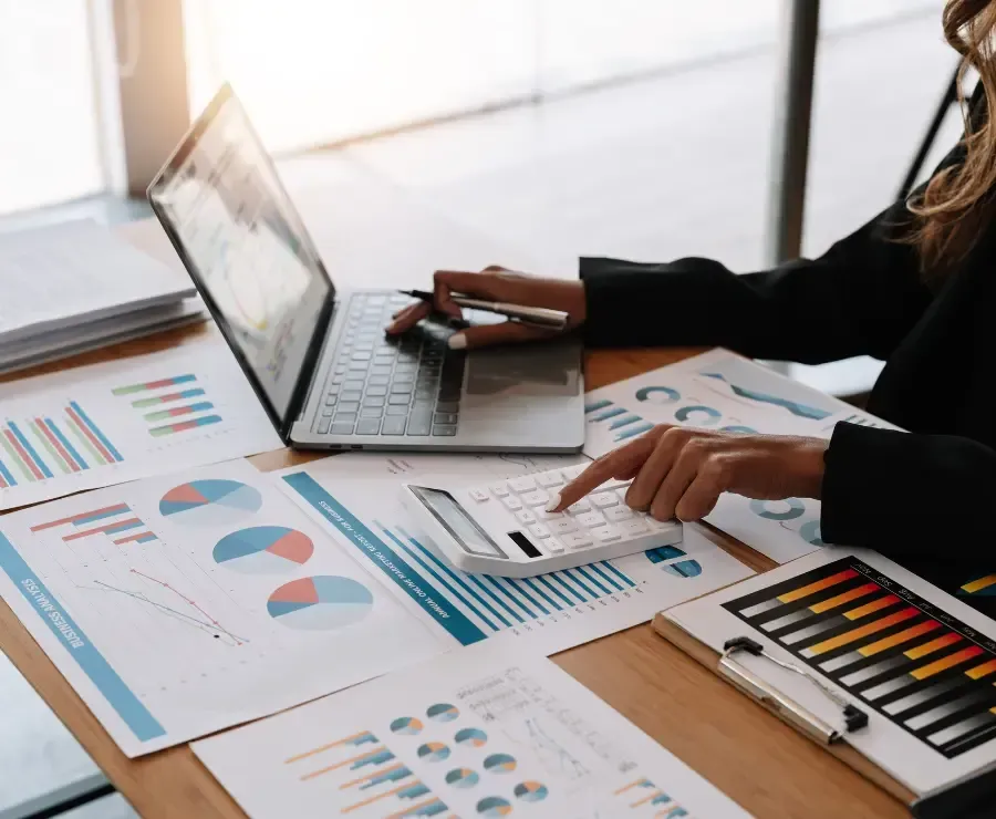 Close up view of bookkeeper or financial inspector hands making reports