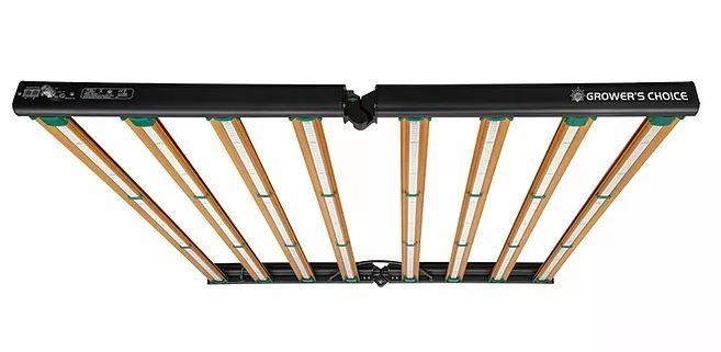 A picture of a grow light with wooden bars on a white background.