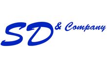 A blue logo for sd & company on a white background.