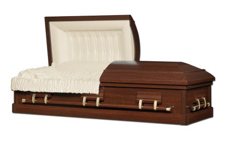 a black and silver coffin with the lid open