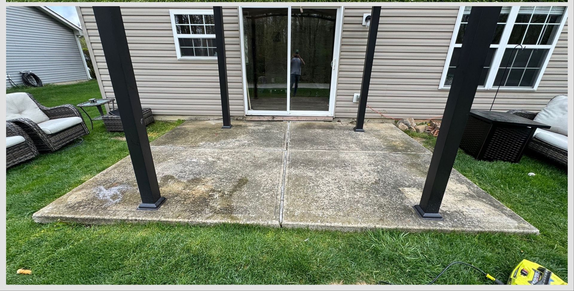 patio before pressure washing