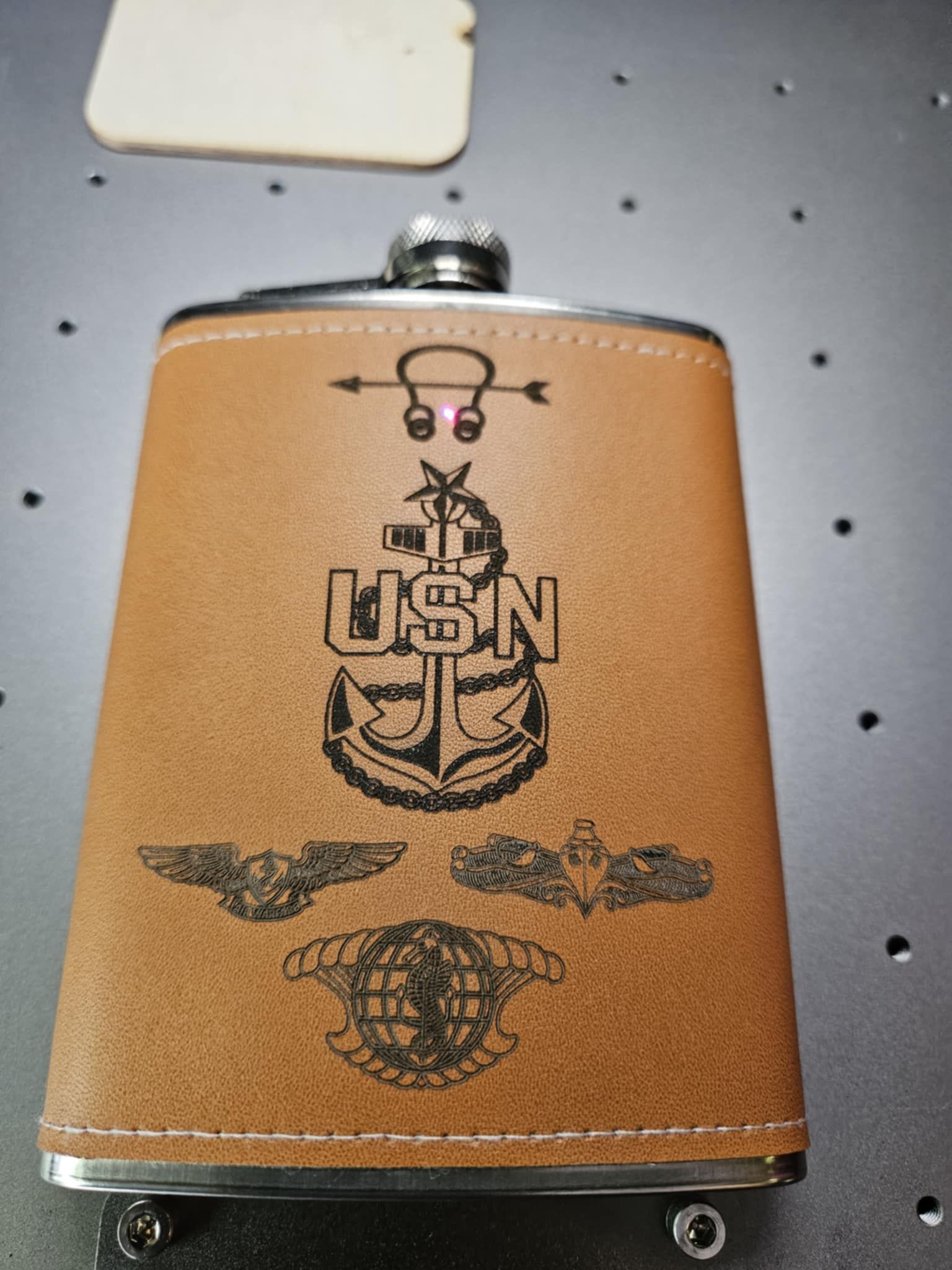 8 oz leather flask with custom engraving