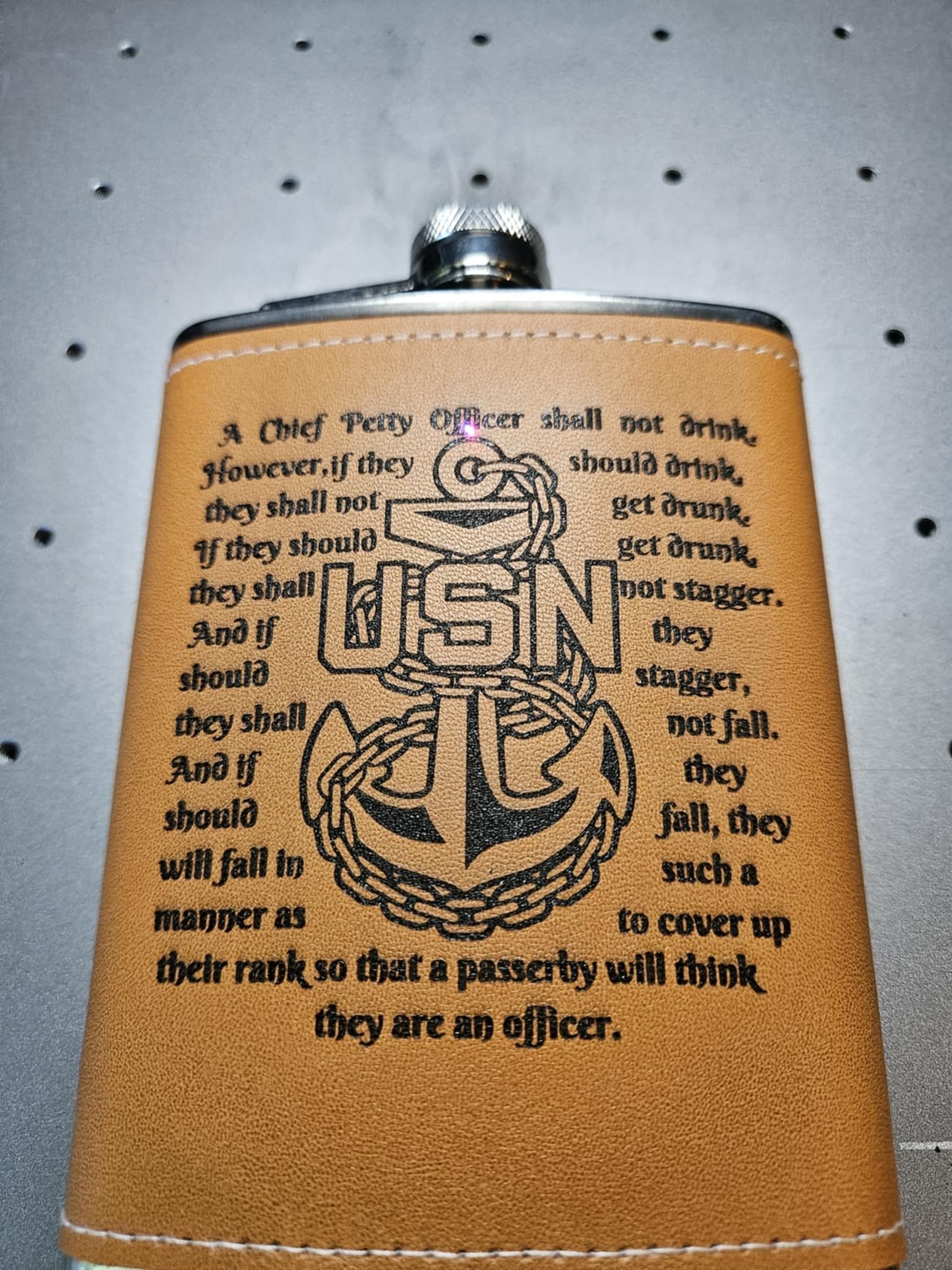 8 oz leather flask with custom engraving