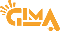 Logo GIMA arancione con raggi di sole stilizzati e icona della spina.