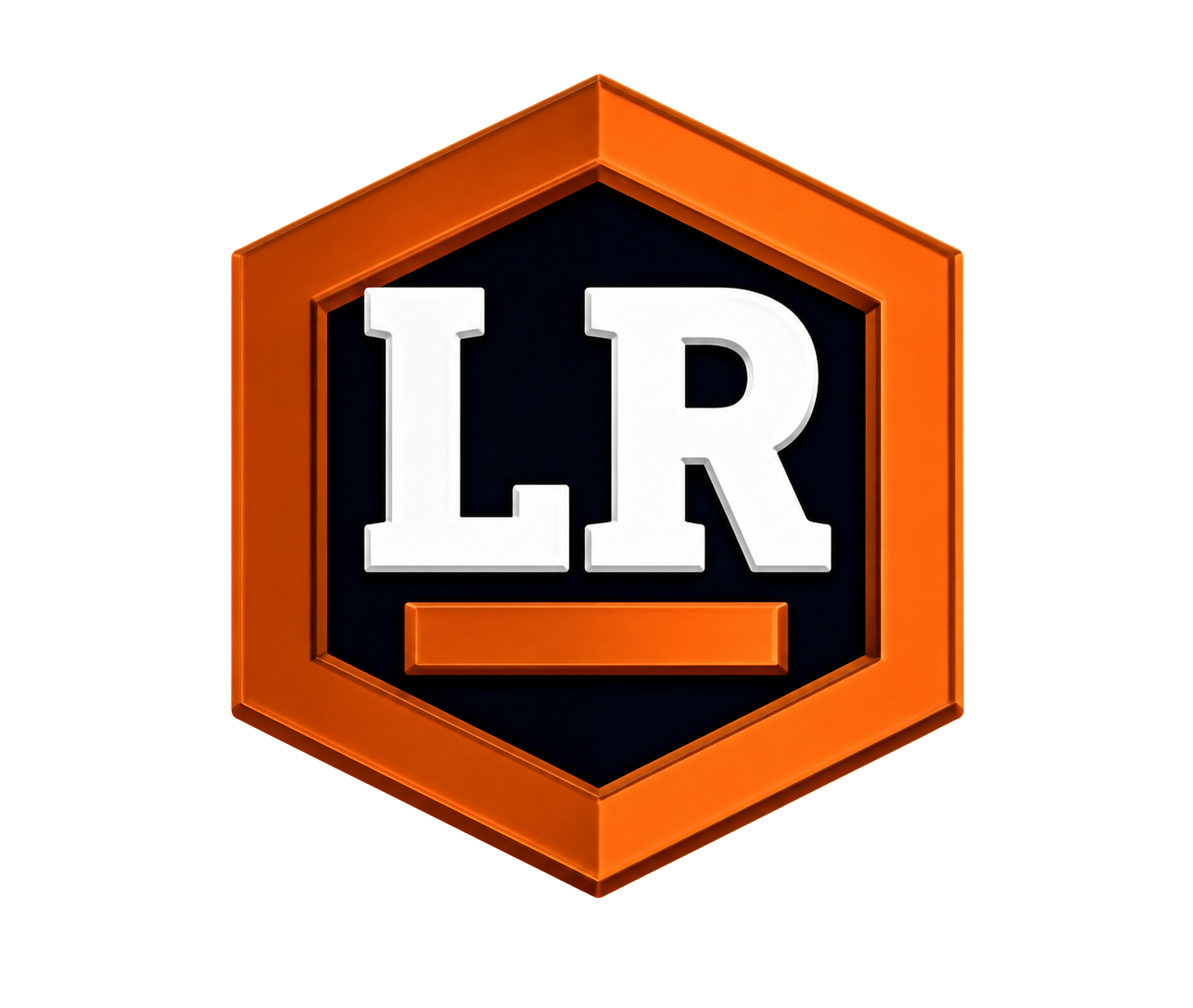 Orange hexagon logo with black center, white “LR” letters, and orange bar
