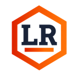 Orange hexagon logo with navy “LR” letters and underline on white background
