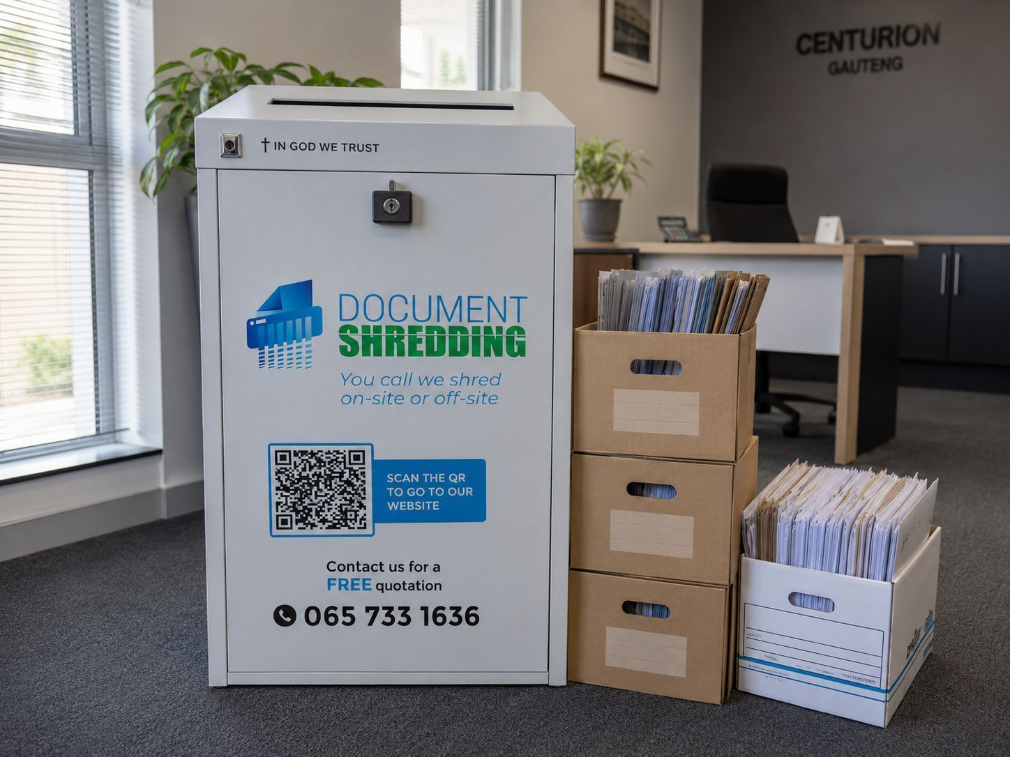 Documentshredding console in Centurion for monthly shredding of confidential documents.