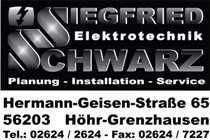 Ein schwarz-silbernes Logo für eine Firma namens Siegfried Schwarz.