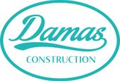 The logo for damas painting and construction is blue and white