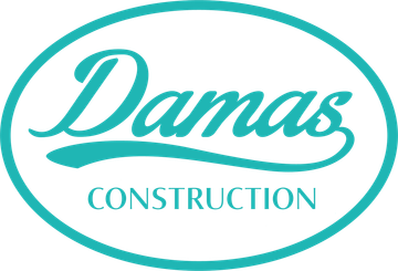 The logo for damas painting and construction is blue and white